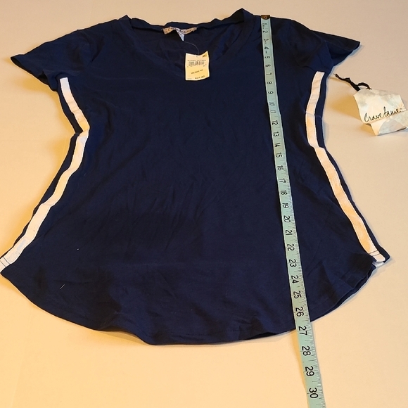 Crave Fame Navy Blue V-Neck Juniors Women's Sneaker Tee Medium NWT White Stripes - Picture 7 of 8